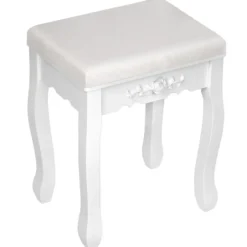 tectake Makeup-tafel met 7 lades, spiegel en hocker in antieke look, Wit