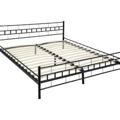 tectake Metalen bed met lattenbodem in modern ontwerp, 200 x 180 cm, Zwart