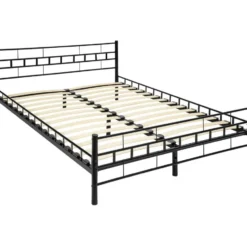 tectake Metalen bed met lattenbodem in modern ontwerp, 200 x 140 cm, Zwart