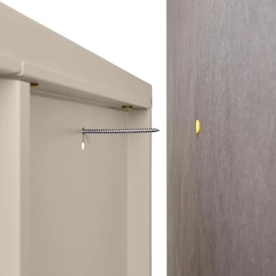 tectake Metalen Vitrinekast, Glazen Deuren, Taupe, 2 Planken, Op Poten