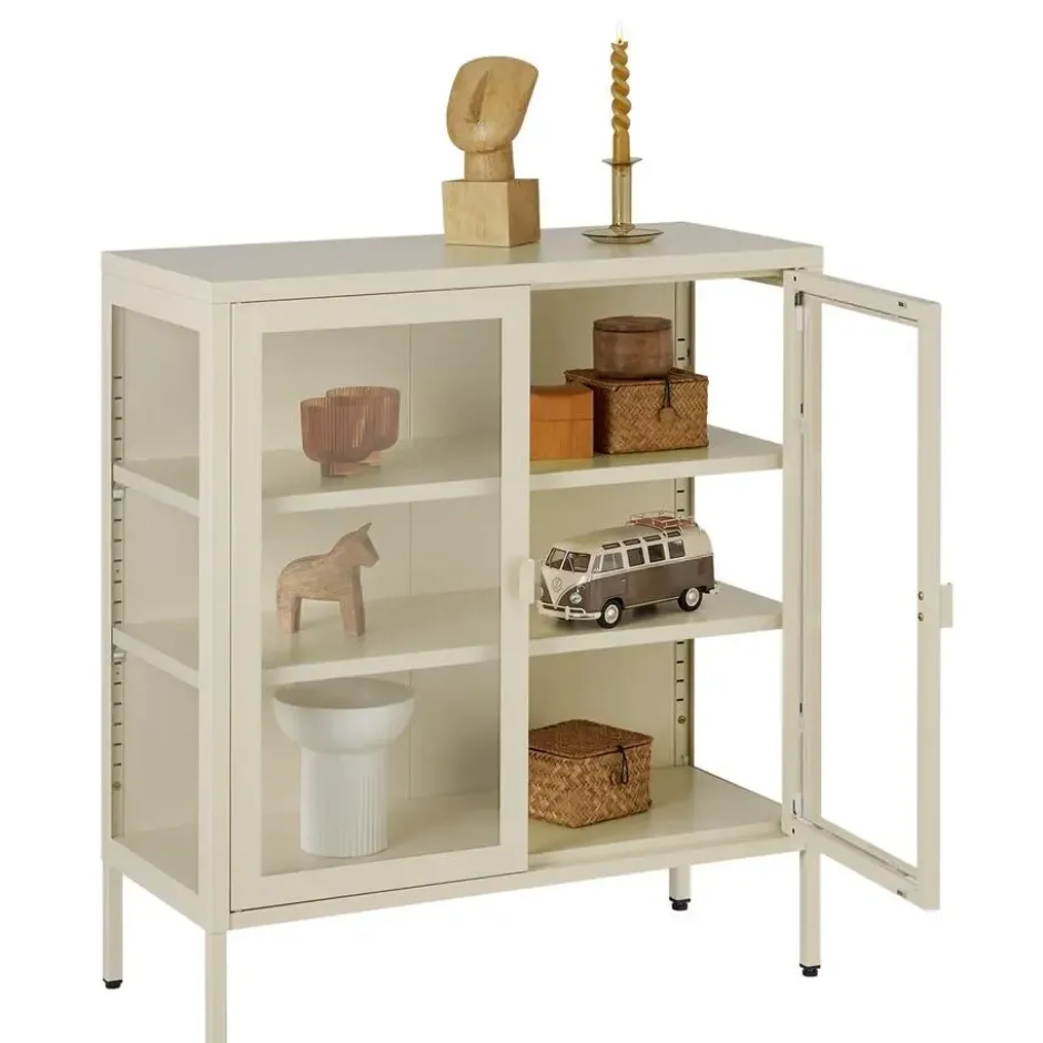 tectake Metalen Vitrinekast Met Glazen Deuren Industriële Stijl Crème