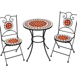 tectake Mozaïek tuinset met 2 stoelen en tafel, Bruin