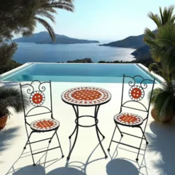 tectake Mozaïek tuinset met 2 stoelen en tafel, Bruin