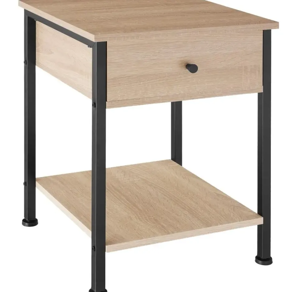 tectake Nachtkastje Bradford 40x40x55,5cm, Industrieel Licht Hout, Eiken Sonoma