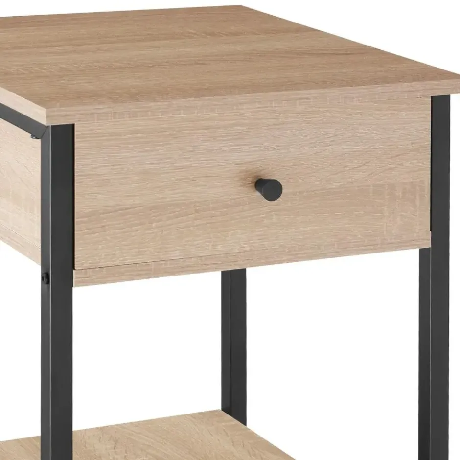 tectake Nachtkastje Bradford 40x40x55,5cm, Industrieel Licht Hout, Eiken Sonoma