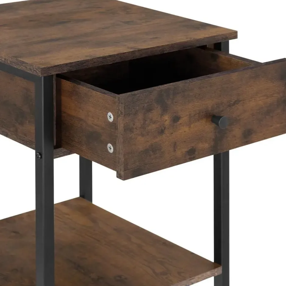 tectake Nachtkastje Bradford 40x40x55,5cm, Industrieel Hout Donker, Rustiek