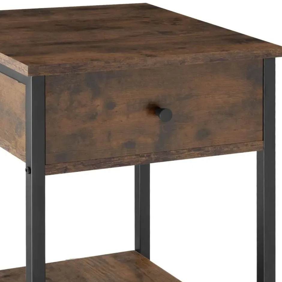 tectake Nachtkastje Bradford 40x40x55,5cm, Industrieel Hout Donker, Rustiek