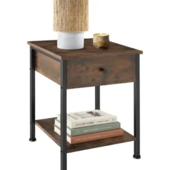 tectake Nachtkastje Bradford 40x40x55,5cm, Industrieel Hout Donker, Rustiek