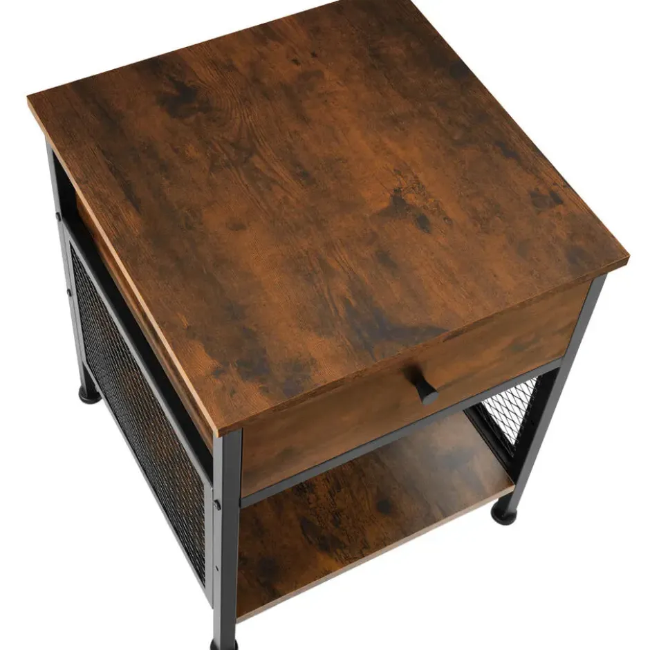 tectake Nachtkastje Killarney 45x46x55,5cm, Industrieel Hout Donker, Rustiek
