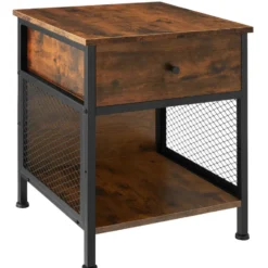 tectake Nachtkastje Killarney 45x46x55,5cm, Industrieel Hout Donker, Rustiek