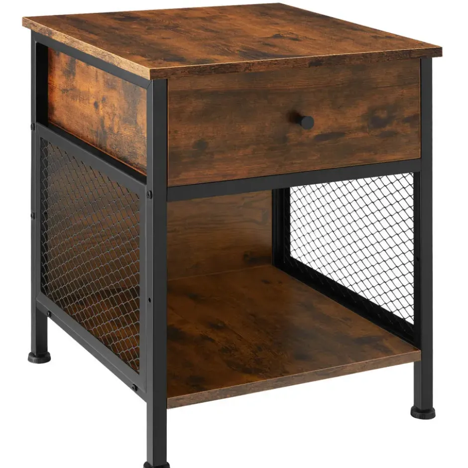 tectake Nachtkastje Killarney 45x46x55,5cm, Industrieel Hout Donker, Rustiek