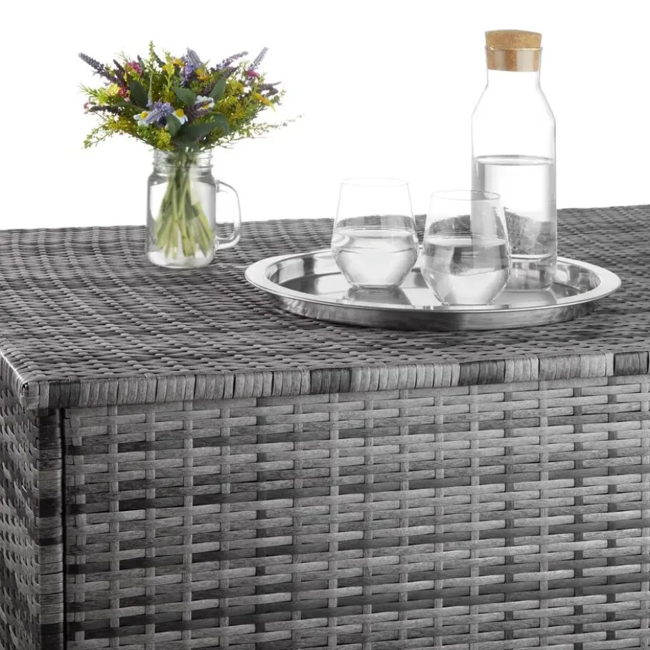 tectake Opbergbox Groß Volumen - Grau - UV-beständig Polyrattan - Alu Rahmen