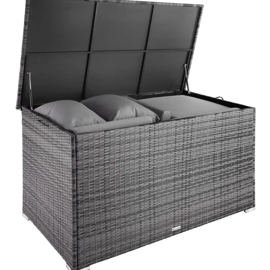 tectake Opbergbox Groß Volumen - Grau - UV-beständig Polyrattan - Alu Rahmen
