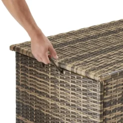 tectake Opbergbox Kuusamo, rotan, met aluminium frame en wieltjes, Natuur