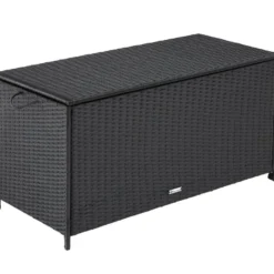 tectake Opbergbox Kuusamo, rotan, met aluminium frame en wieltjes, Zwart/Zwart