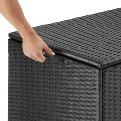 tectake Opbergbox Kuusamo, rotan, met aluminium frame en wieltjes, Zwart/Zwart