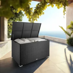 tectake Opbergbox - Zwart - 145x83x80cm - Verstevigd Deksel - Gasdrukveer