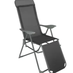 tectake 2 opvouwbare aluminium tuinstoelen met rug- en voetsteun, Antraciet