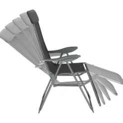 tectake 2 opvouwbare aluminium tuinstoelen met rug- en voetsteun, Antraciet