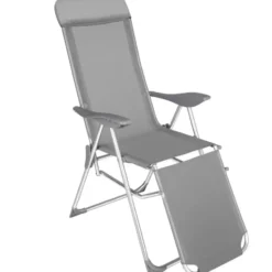 tectake 2 opvouwbare aluminium tuinstoelen met rug- en voetsteun, Grijs