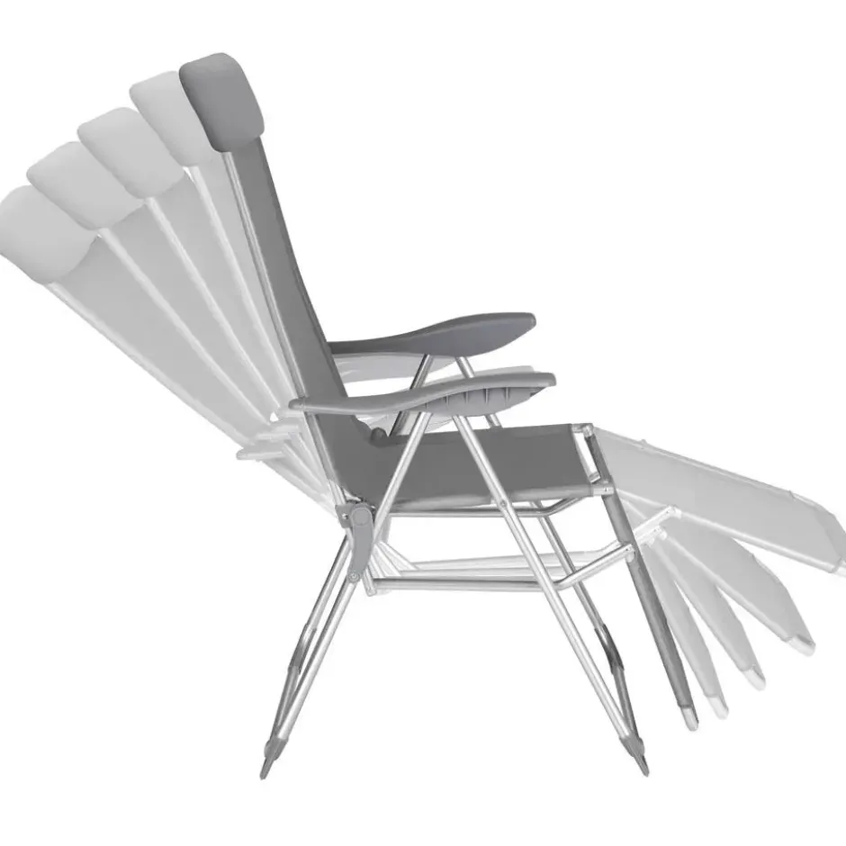 tectake 2 opvouwbare aluminium tuinstoelen met rug- en voetsteun, Grijs