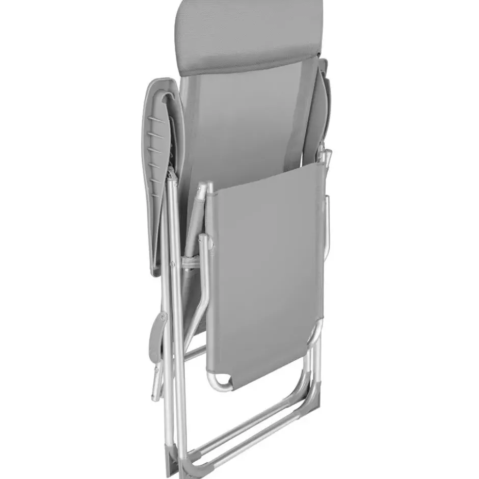 tectake 2 opvouwbare aluminium tuinstoelen met rug- en voetsteun, Grijs