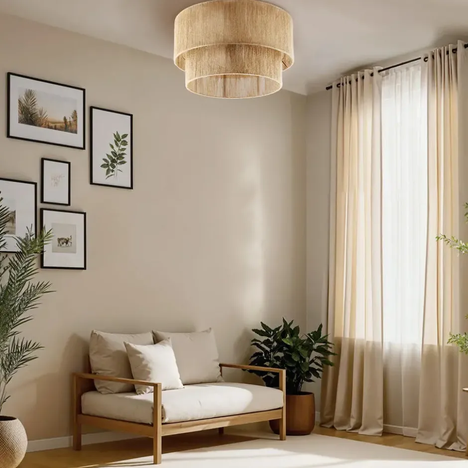 Tectake Plafondlamp Boho - Jute Hanglamp 40W voor Woonkamer/Slaapkamer
