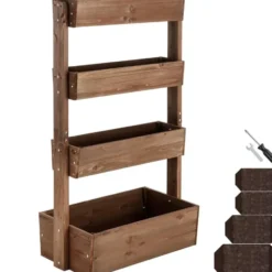 tectake Plantenbak Flora, gelakt hout, met plantenfolie, Bruin