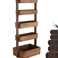 tectake Plantenbak Flora, gelakt hout, met plantenfolie, Bruin