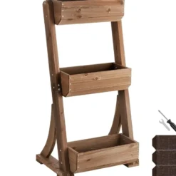 tectake Plantenbak Flora, gelakt hout, met plantenfolie, Bruin