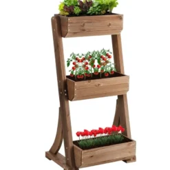 tectake Plantenbak Flora, gelakt hout, met plantenfolie, Bruin