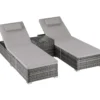 tectake Rieten Ligstoel - Polyrotan - Comfort Verstelbare Rugleuning - Grijs
