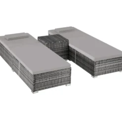 tectake Rieten Ligstoel - Polyrotan - Comfort Verstelbare Rugleuning - Grijs