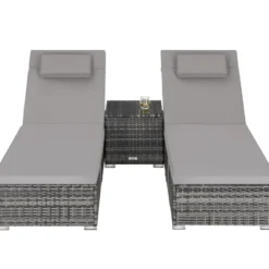 tectake Rieten Ligstoel - Polyrotan - Comfort Verstelbare Rugleuning - Grijs