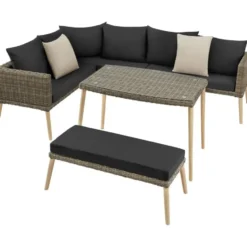 tectake Rotanlounge met aluminium frame Pula, Natuur