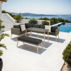 tectake Rotanlounge met aluminium frame Pula, Natuur