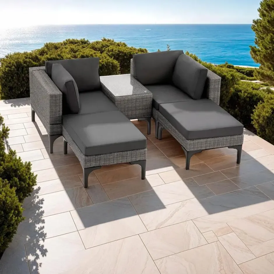 tectake Rotanlounge met aluminium frame Bellaria, Grijs