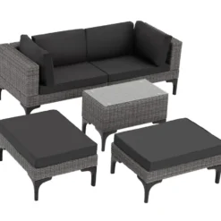 tectake Rotanlounge met aluminium frame Bellaria, Grijs