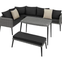 tectake Rotanlounge met aluminium frame Pula, Grijs