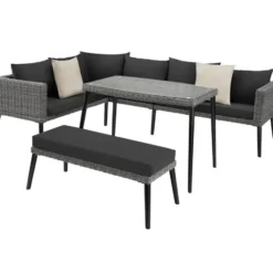 tectake Rotanlounge met aluminium frame Pula, Grijs