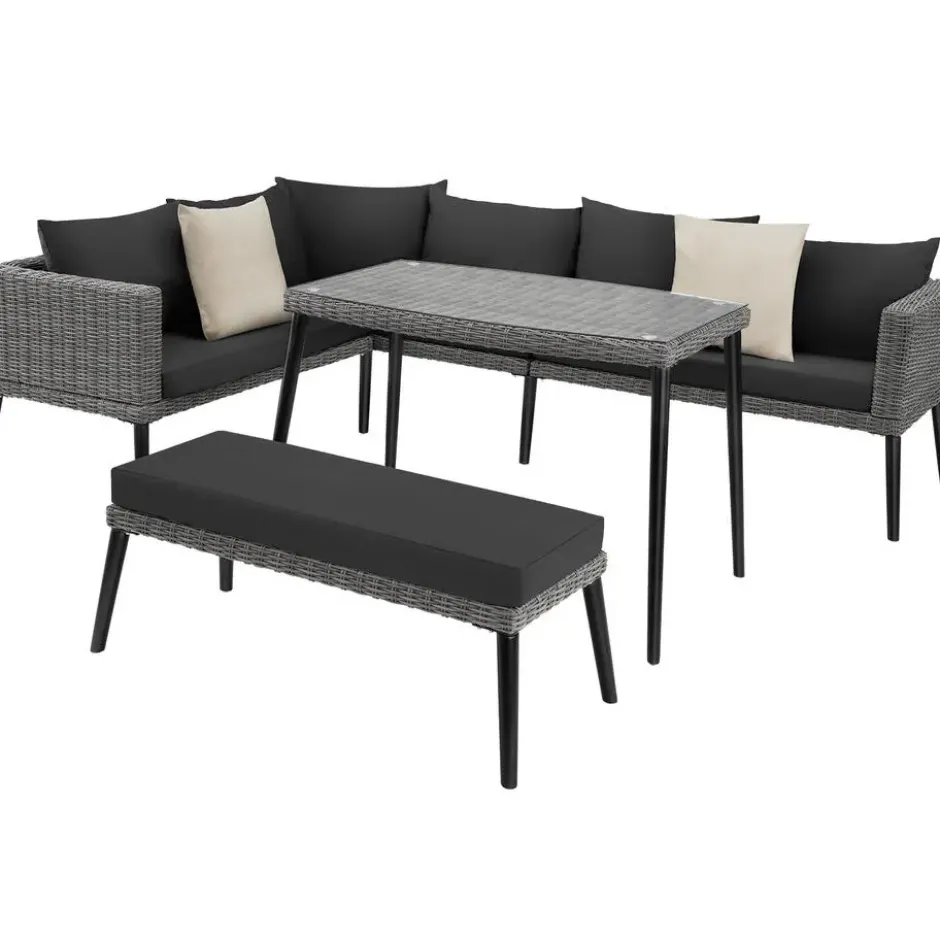 tectake Rotanlounge met aluminium frame Pula, Grijs