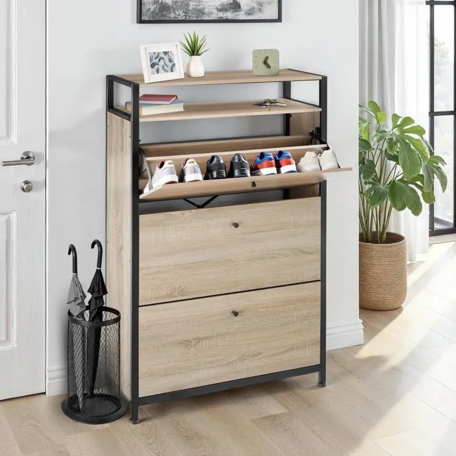 tectake Schoenenkast, Industrieel Licht Hout, Eiken Sonoma