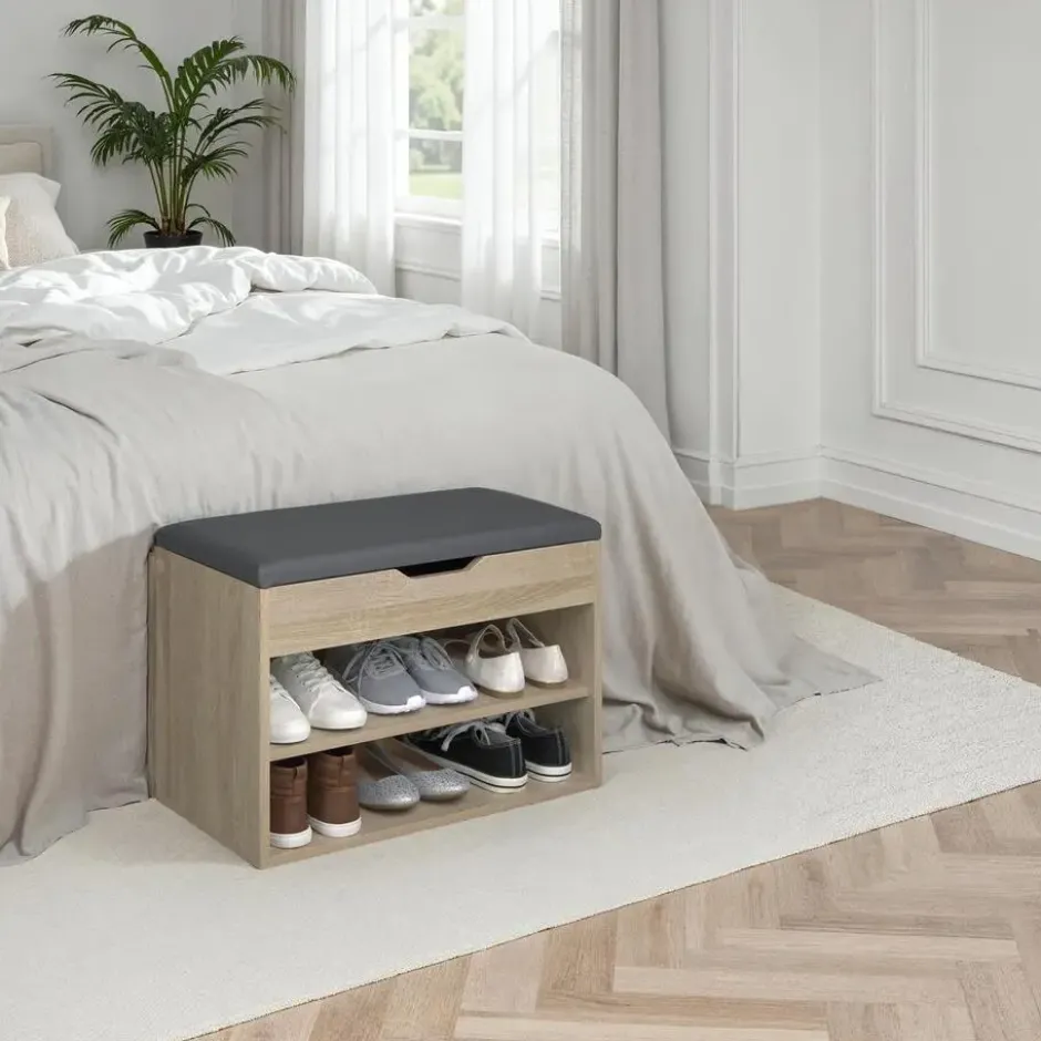 tectake Schoenenkast Jasmina met zitkussen 60x30x43,5cm