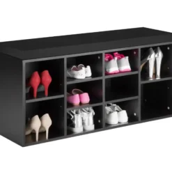 tectake Schoenenkast met zitkussen 103,5x48x30cm, Zwart