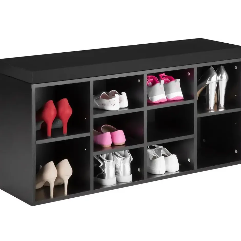 tectake Schoenenkast met zitkussen 103,5x48x30cm, Zwart