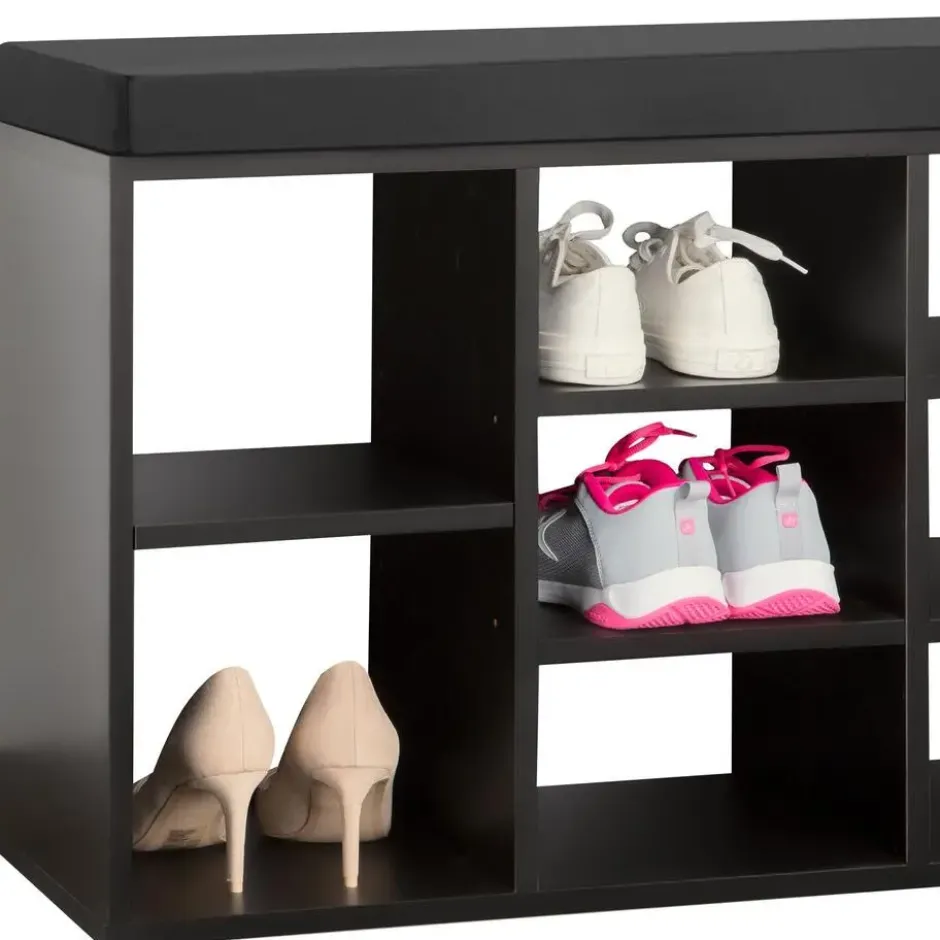 tectake Schoenenkast met zitkussen 103,5x48x30cm, Zwart