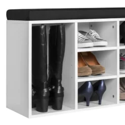 tectake Schoenenkast met zitkussen 103,5x48x30cm, Zwart / Wit