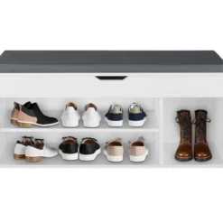 tectake Schoenenkast Natalya met zitkussen 104x30x49cm, Wit