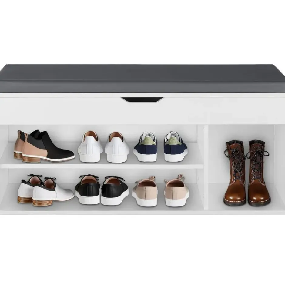 tectake Schoenenkast Natalya met zitkussen 104x30x49cm, Wit