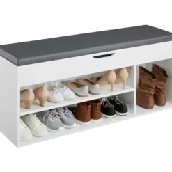 tectake Schoenenkast Natalya met zitkussen 104x30x49cm, Wit